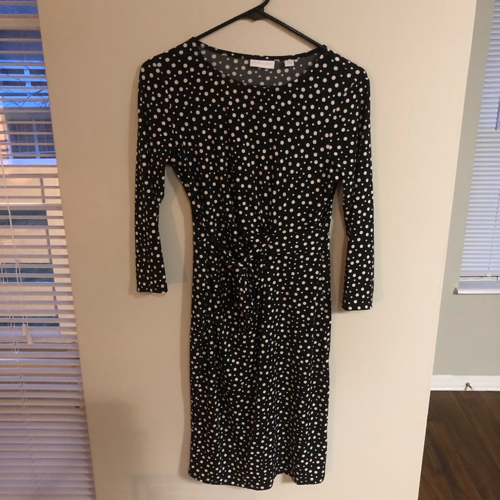 Black and white polka dot wrap dress
